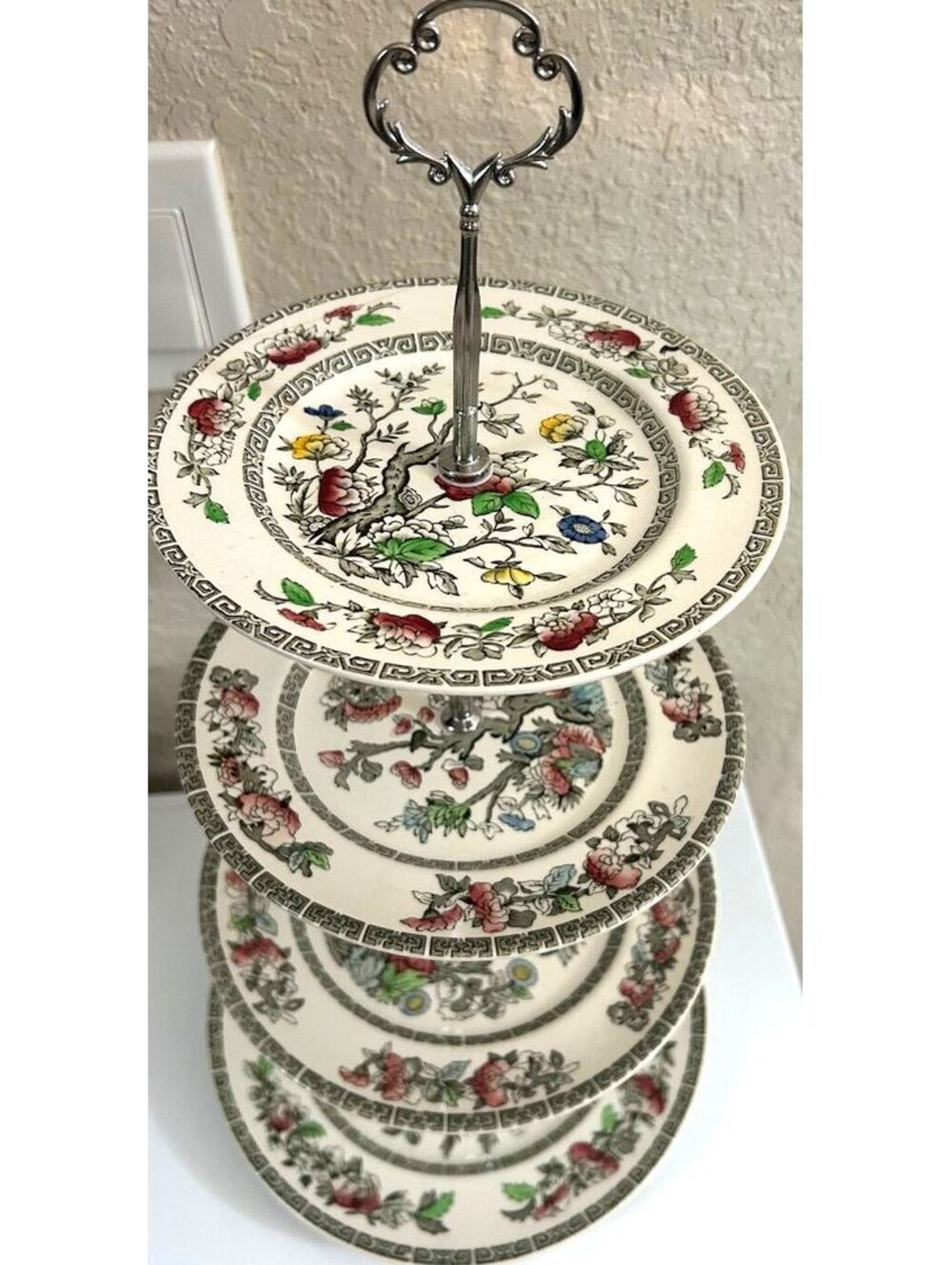 Alfred Meakin Indian Tree 4 Tier Cake Stand England China 20" Serving Stand
